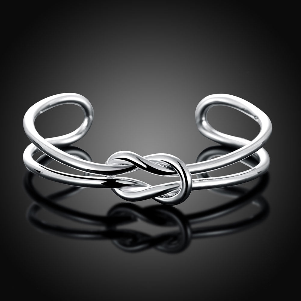 Tie Knot Cuff Bangle in 18K White Gold Plated