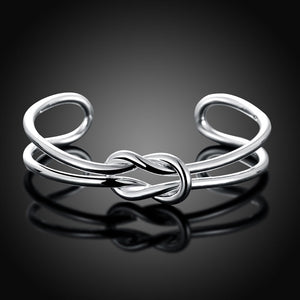 Tie Knot Cuff Bangle in 18K White Gold Plated