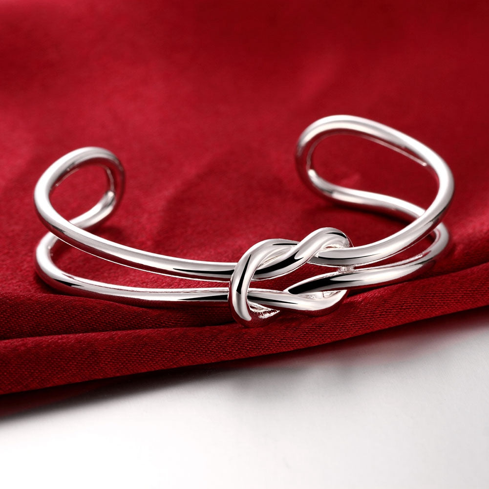 Tie Knot Cuff Bangle in 18K White Gold Plated