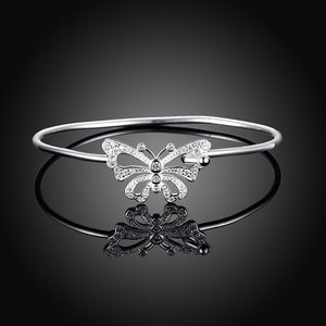 Butterfly Cuff Bangle in 18K White Gold Plated