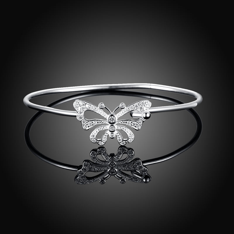 Butterfly Cuff Bangle in 18K White Gold Plated, Bangle, Golden NYC Jewelry, Golden NYC Jewelry  jewelryjewelry deals, swarovski crystal jewelry, groupon jewelry,, jewelry for mom,