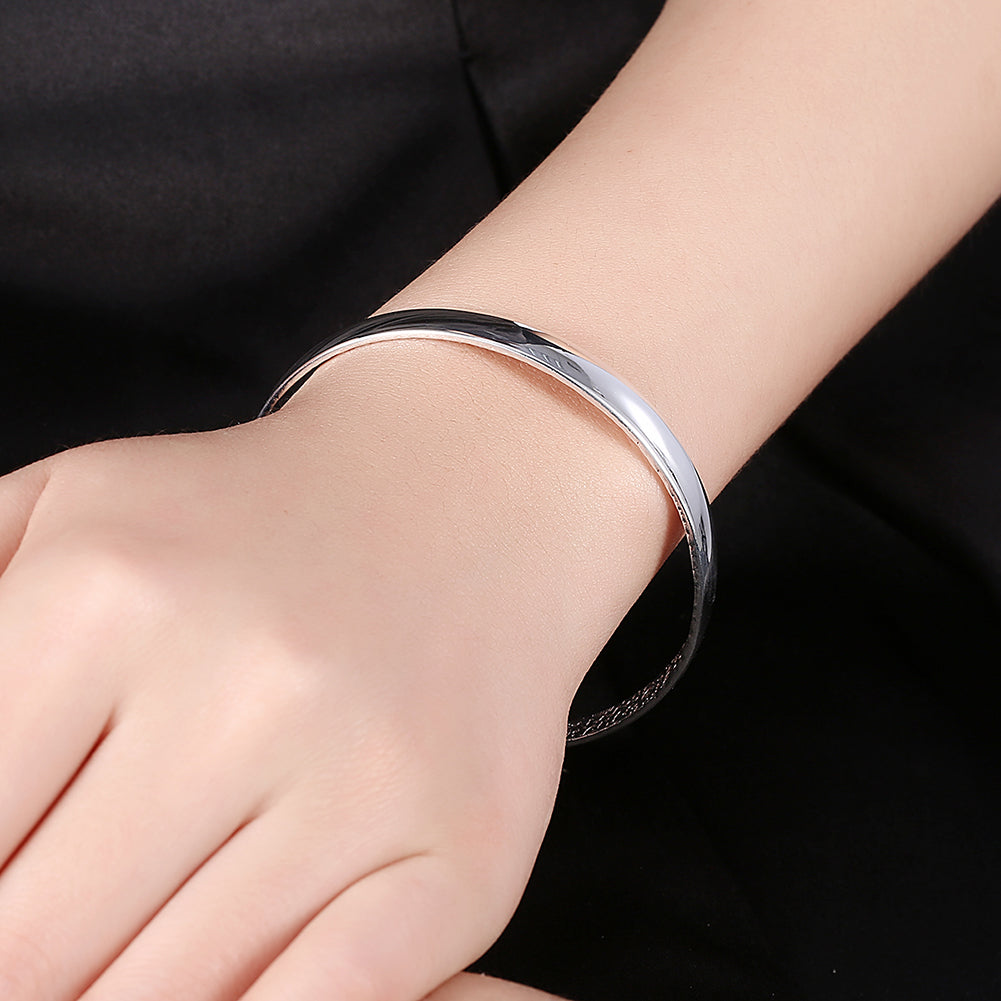 Smooth Cuff Bangle in 18K White Gold Plated