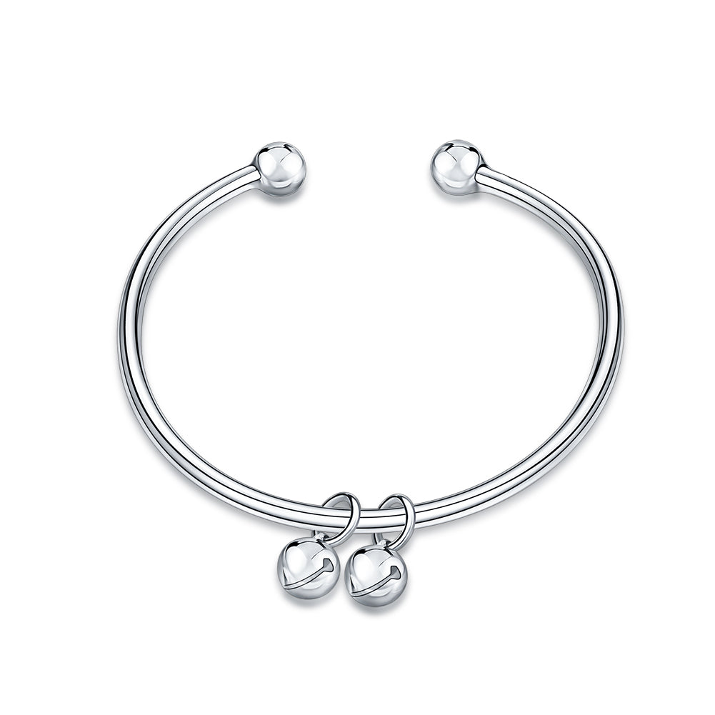 double Balls Cuff Bangle in 18K White Gold Plated