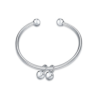 double Balls Cuff Bangle in 18K White Gold Plated