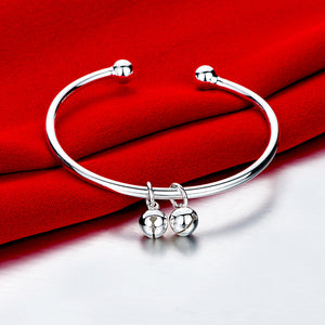 double Balls Cuff Bangle in 18K White Gold Plated
