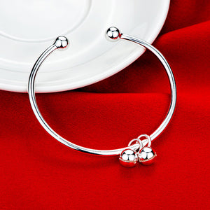 double Balls Cuff Bangle in 18K White Gold Plated