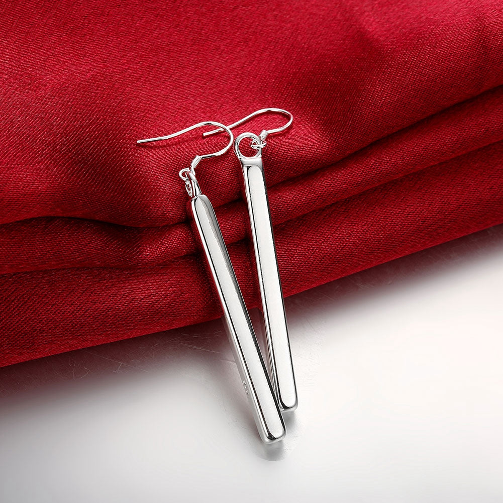 Sleek Vertical Drop Bar Earrings in Sterling Silver Plating - Golden NYC Jewelry www.goldennycjewelry.com fashion jewelry for women