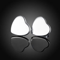 Smooth Heart Stud Earring in 18K White Gold Plated