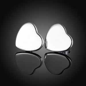 Smooth Heart Stud Earring in 18K White Gold Plated