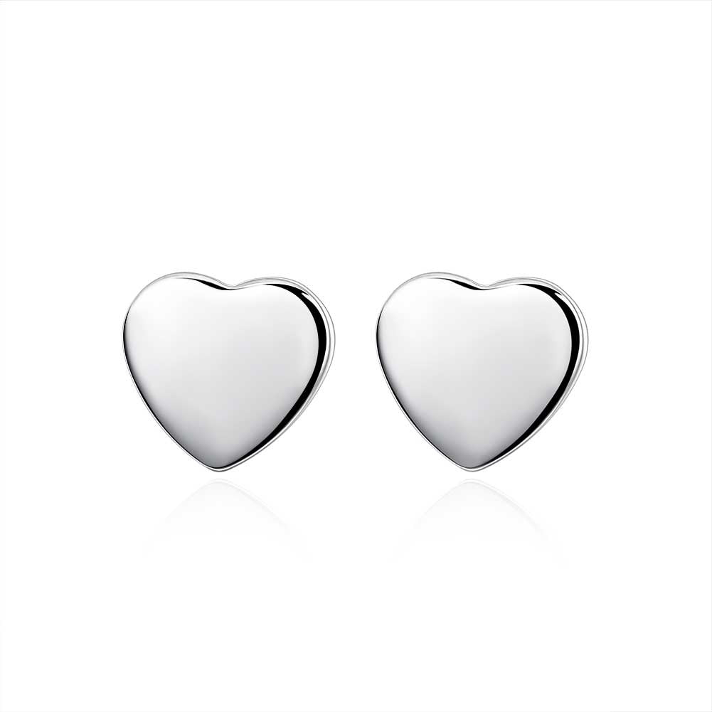 Smooth Heart Stud Earring in 18K White Gold Plated