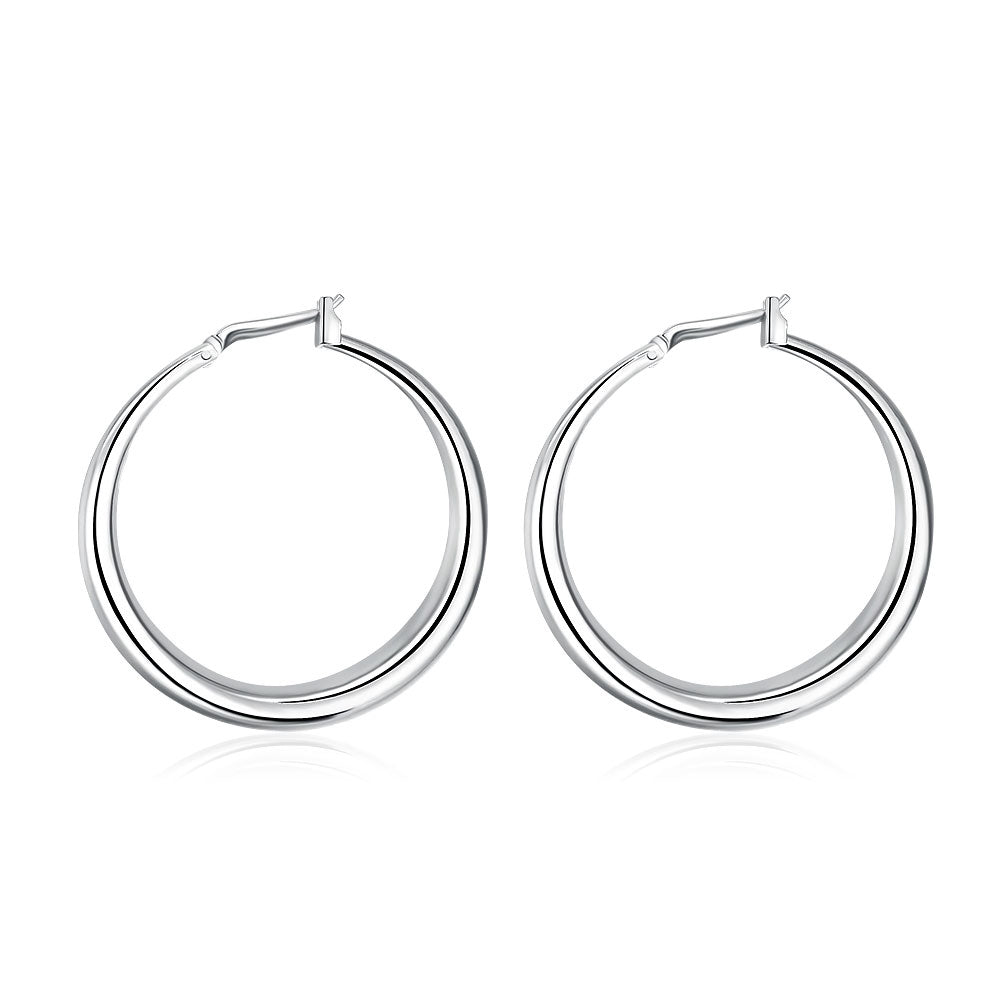 French Lock Hoop Earring in 18K White Gold Plated