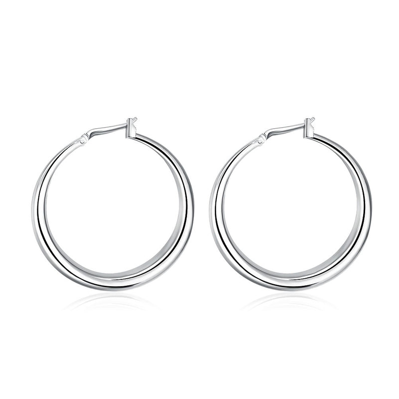 French Lock Hoop Earring in 18K White Gold Plated