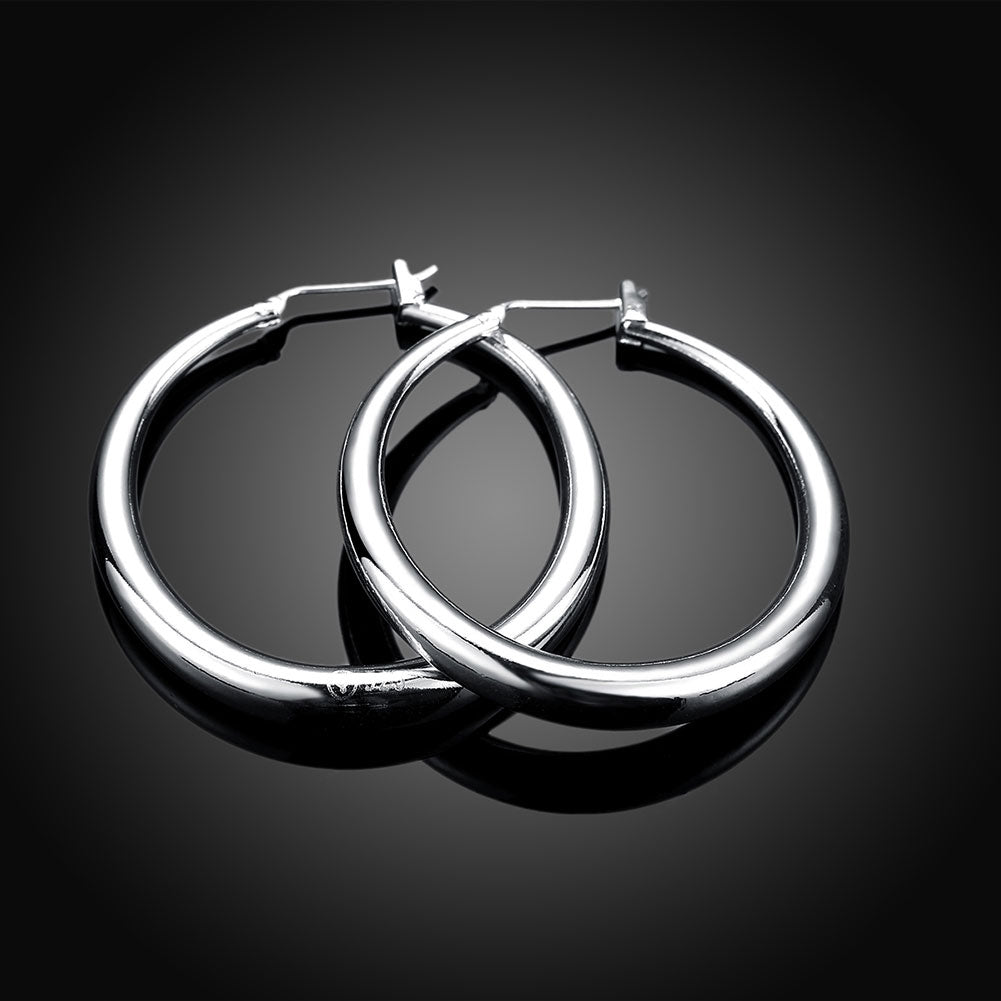 French Lock Hoop Earring in 18K White Gold Plated