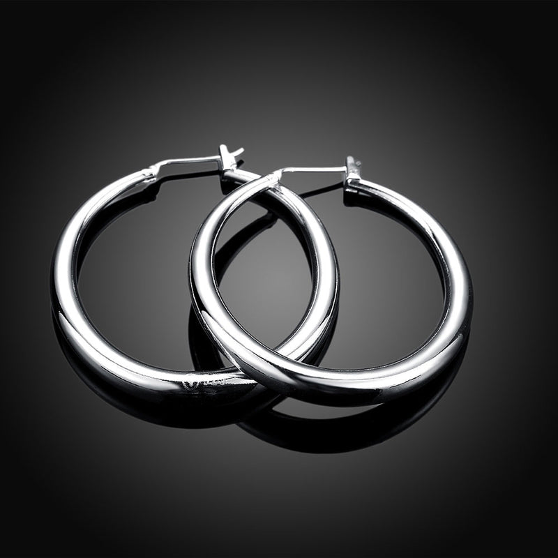 French Lock Hoop Earring in 18K White Gold Plated
