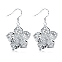 Filigree Flower Drop Earring in 18K White Gold Plated