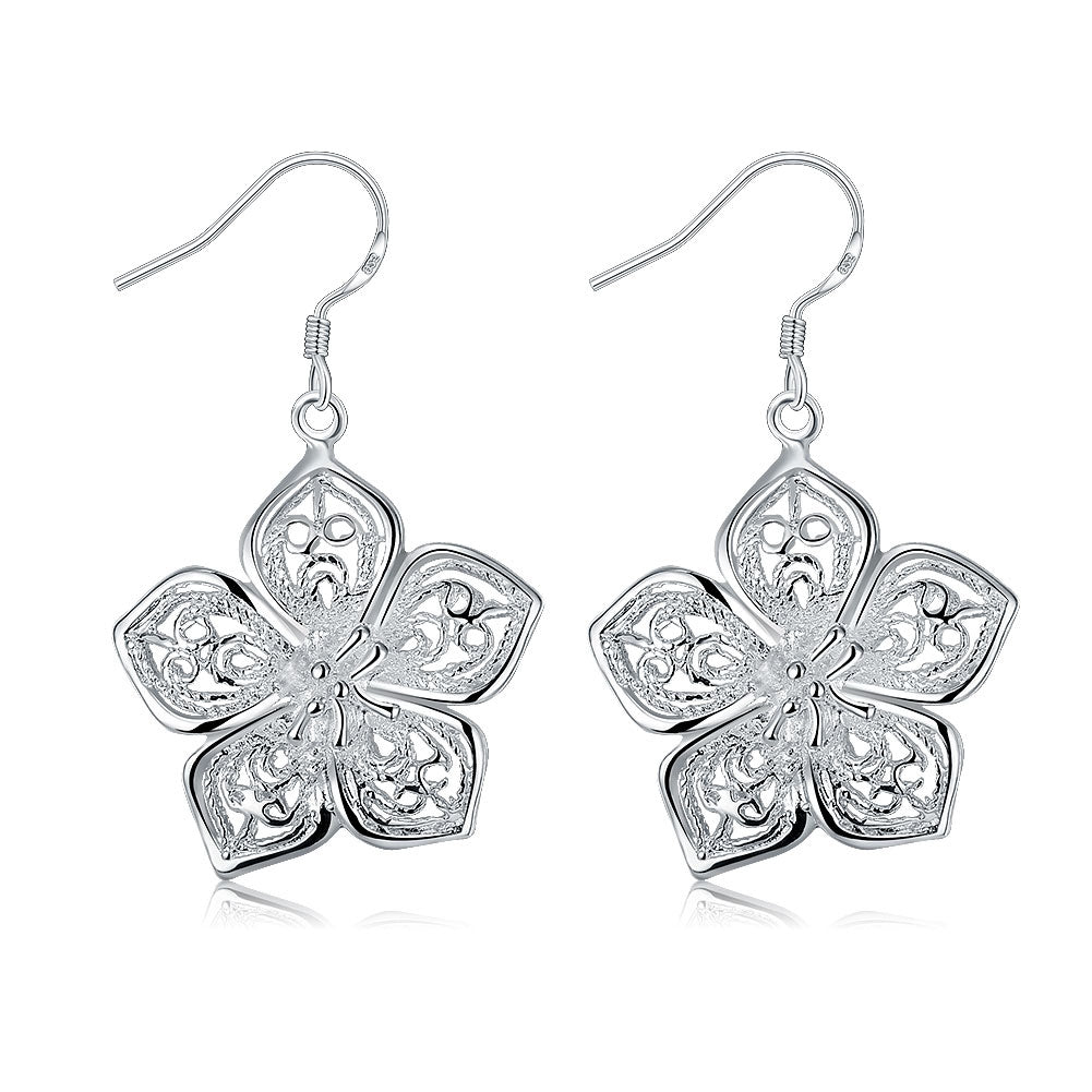Filigree Flower Drop Earring in 18K White Gold Plated