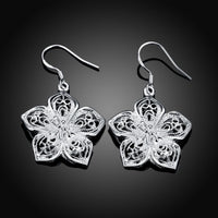 Filigree Flower Drop Earring in 18K White Gold Plated