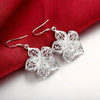 Filigree Flower Drop Earring in 18K White Gold Plated