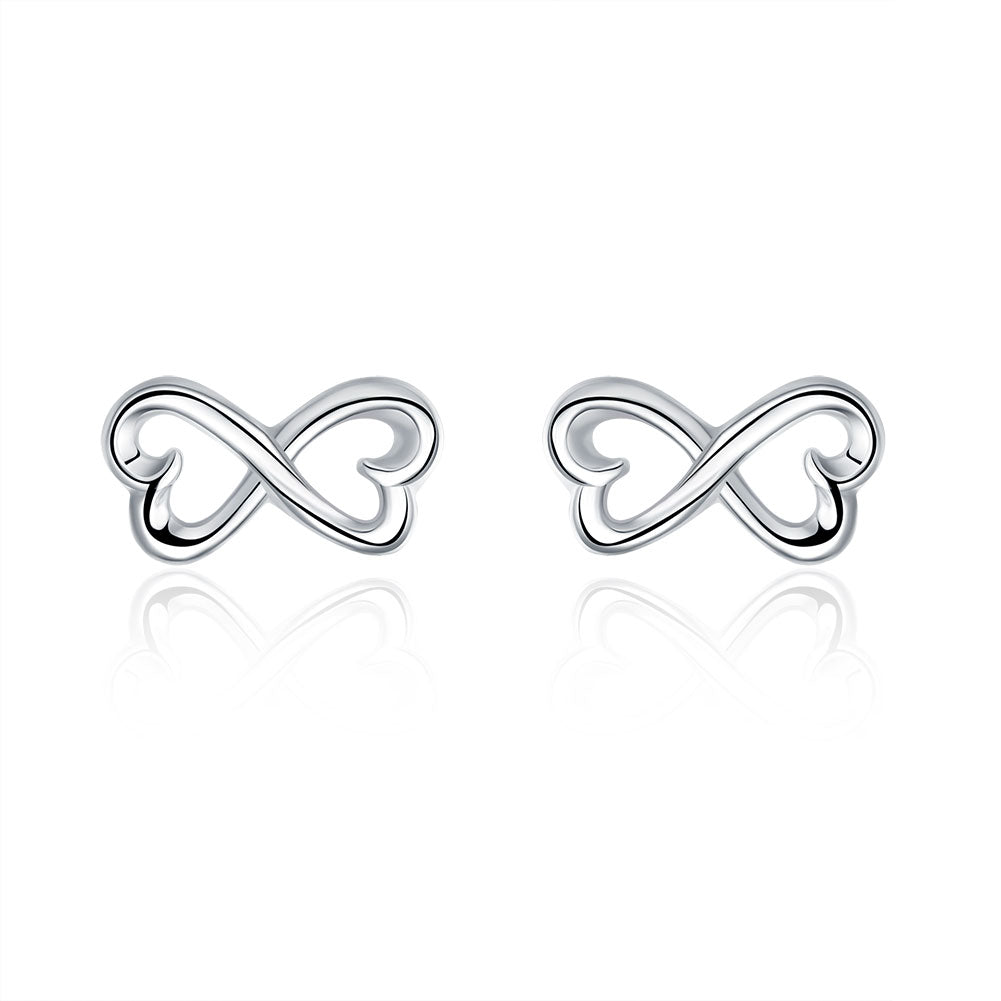 Infinity Heart Stud Earring in 18K White Gold Plated