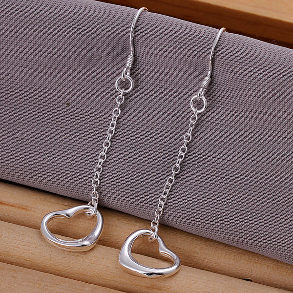 Heart Drop Drop Earring in 18K White Gold Plated