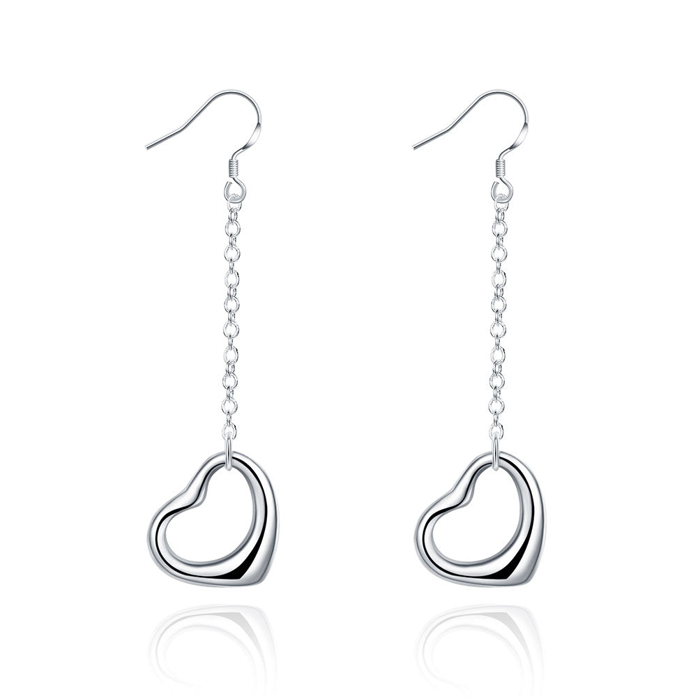 Heart Drop Drop Earring in 18K White Gold Plated