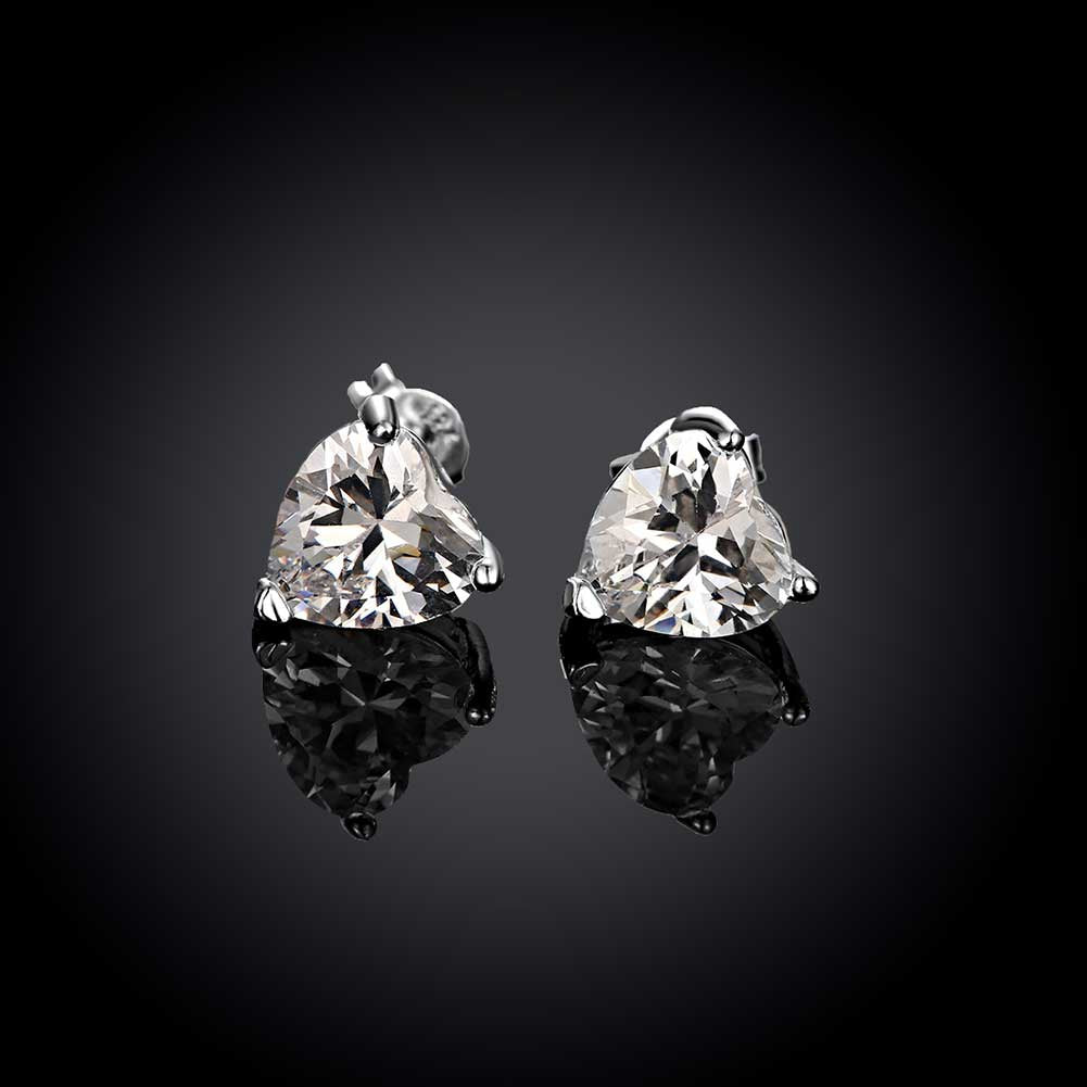 White Topaz Heart Stud Earring in 14K White Gold Plated 6mm