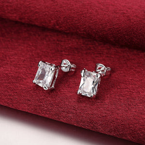 White Topaz Square Stud Earring in 14K White Gold Plated 6mm