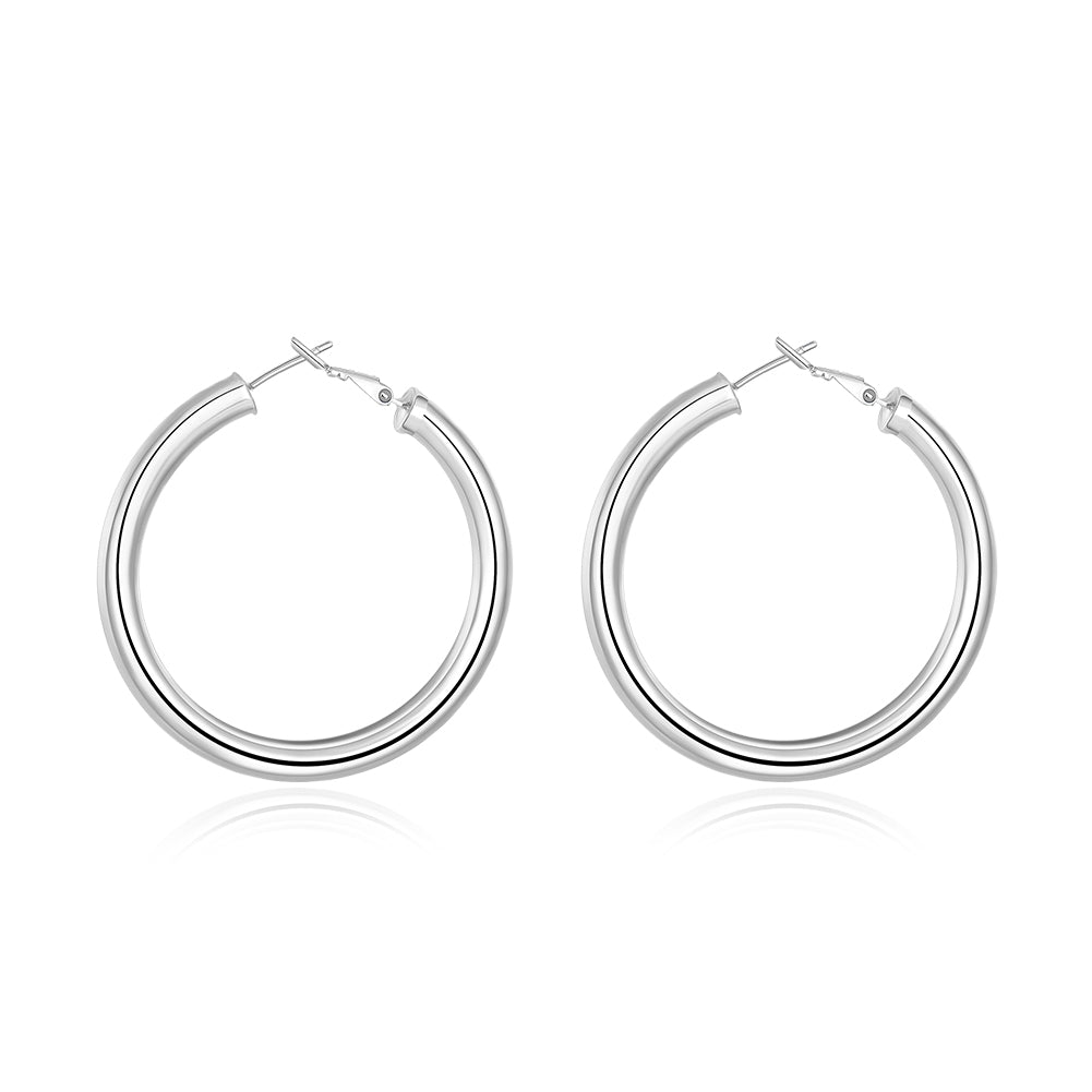 Round Tube Hoop Earring in 18K White Gold Plated