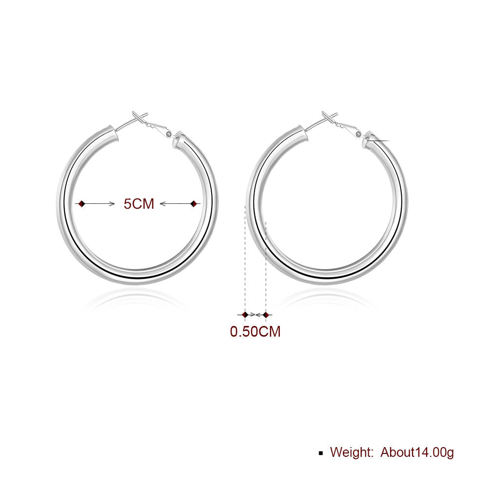 Round Tube Hoop Earring in 18K White Gold Plated