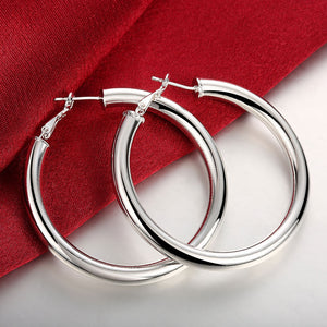 Round Tube Hoop Earring in 18K White Gold Plated