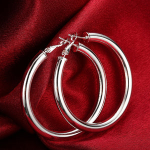 Round Tube Hoop Earring in 18K White Gold Plated