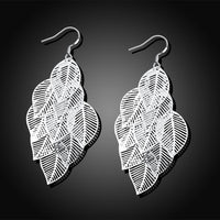 Filigree Leaf Drop Earring in 18K White Gold Plated