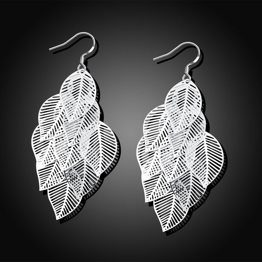 Filigree Leaf Drop Earring in 18K White Gold Plated