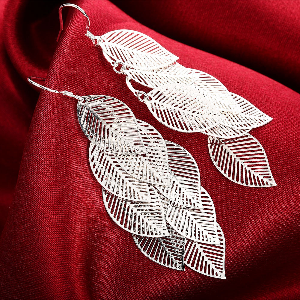 Filigree Leaf Drop Earring in 18K White Gold Plated