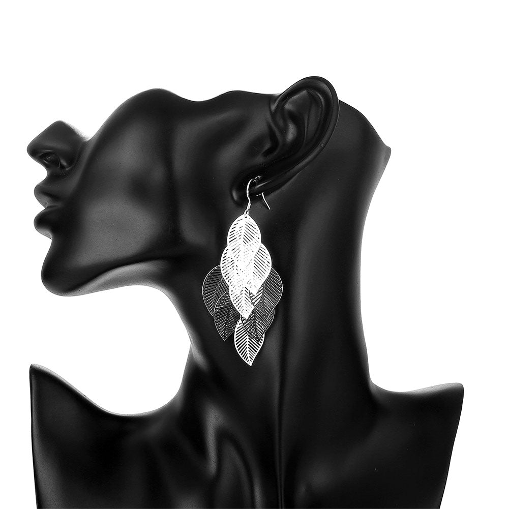 Filigree Leaf Drop Earring in 18K White Gold Plated