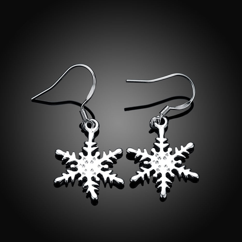 Snowflake Pave Drop Earring in 18K White Gold Plated