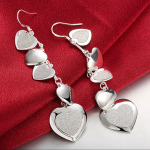 5 Heart Drop Earring in 18K White Gold Plated