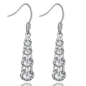 Austrian Crystal 4 Stone Drop Earring in 18K White Gold Plated