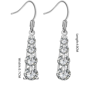 Austrian Crystal 4 Stone Drop Earring in 18K White Gold Plated