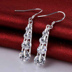 Austrian Crystal 4 Stone Drop Earring in 18K White Gold Plated