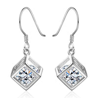 Swarovski Crystal Cube Drop Earring in 18K White Gold Plated