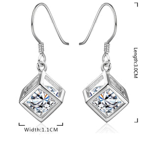 Swarovski Crystal Cube Drop Earring in 18K White Gold Plated