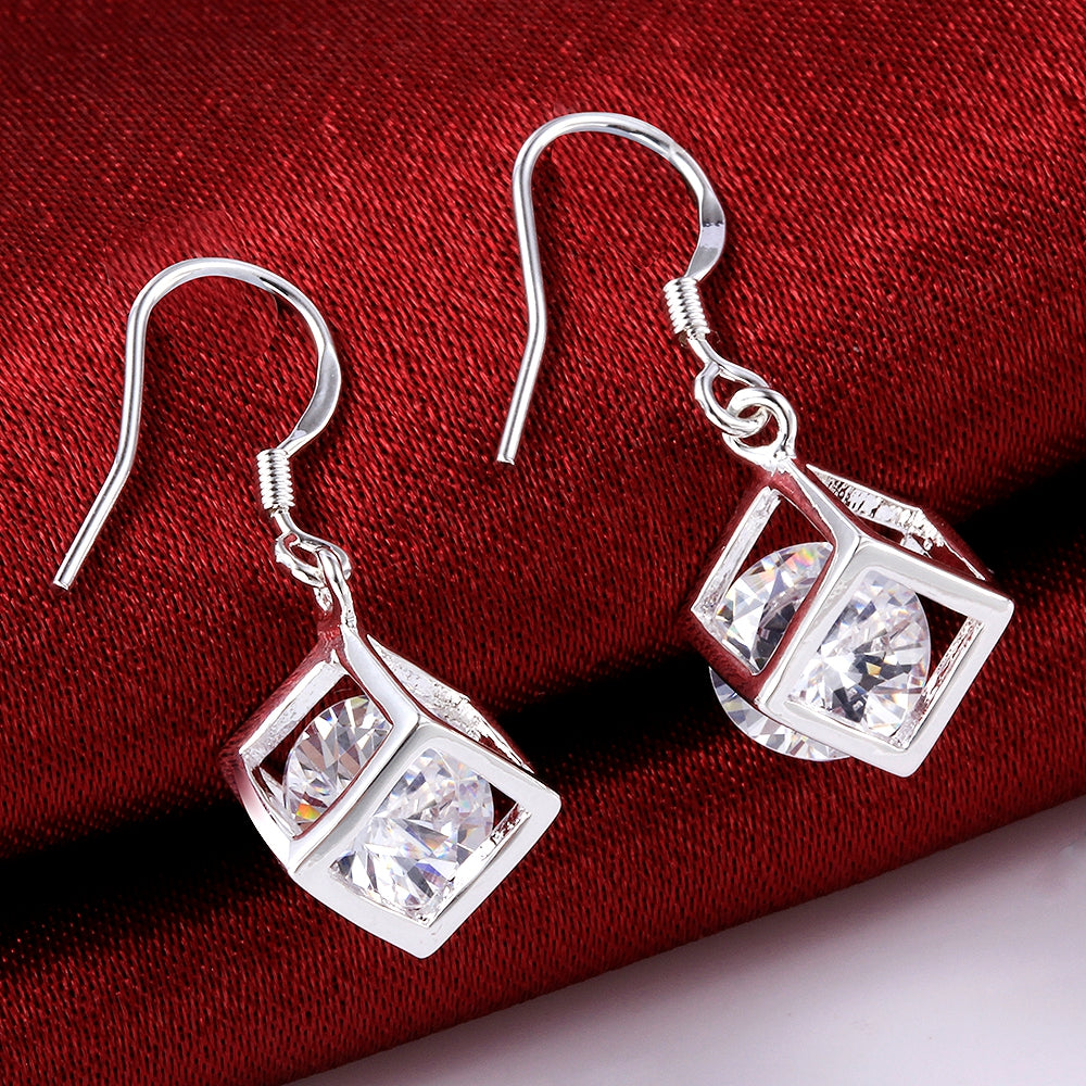 Swarovski Crystal Cube Drop Earring in 18K White Gold Plated