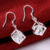 Austrian Crystal Cube Drop Earring in 18K White Gold Plated