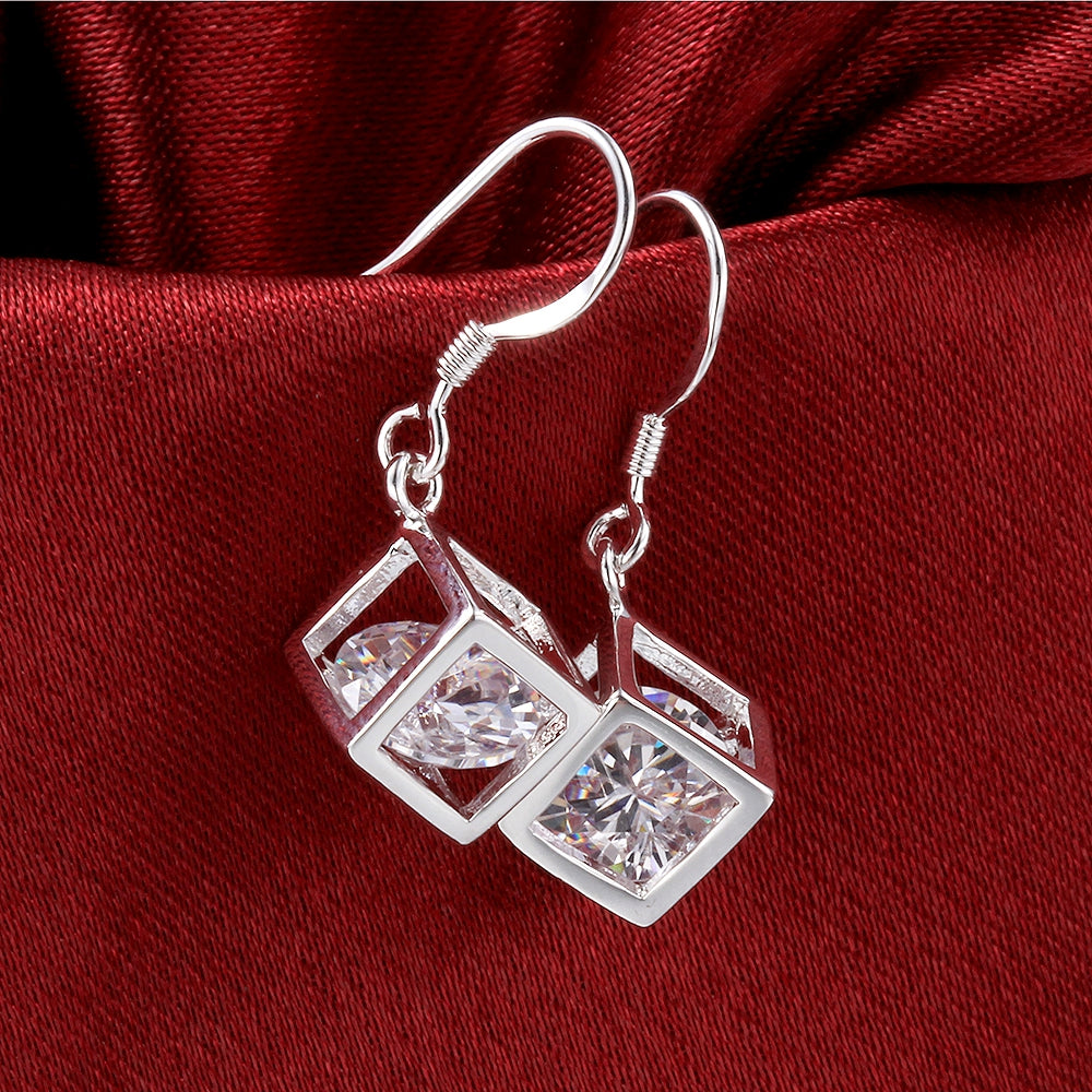 Swarovski Crystal Cube Drop Earring in 18K White Gold Plated