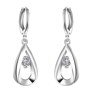 Austrian Crystal Teardrop Stud Earring in 18K White Gold Plated