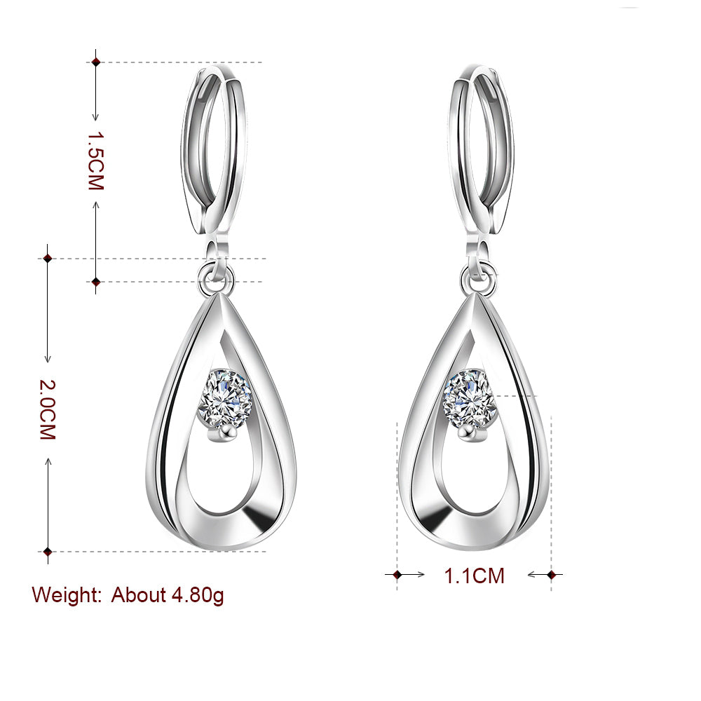 Austrian Crystal Teardrop Stud Earring in 18K White Gold Plated