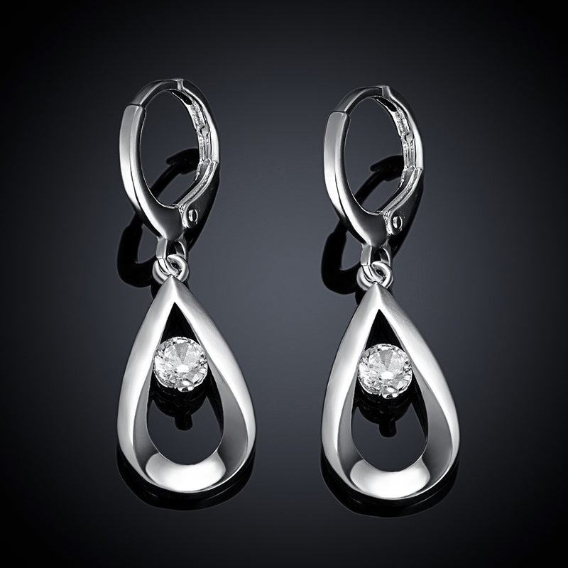 Austrian Crystal Teardrop Stud Earring in 18K White Gold Plated