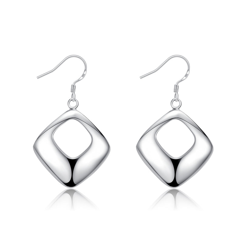 Geometric Drop Earring in 18K White Gold Plated