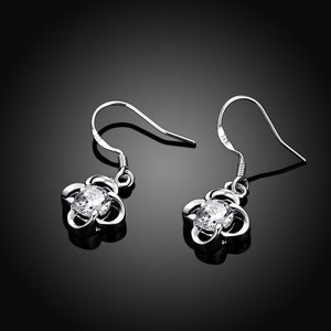 Austrian Crystal Compass Drop Earring in 18K White Gold Plated